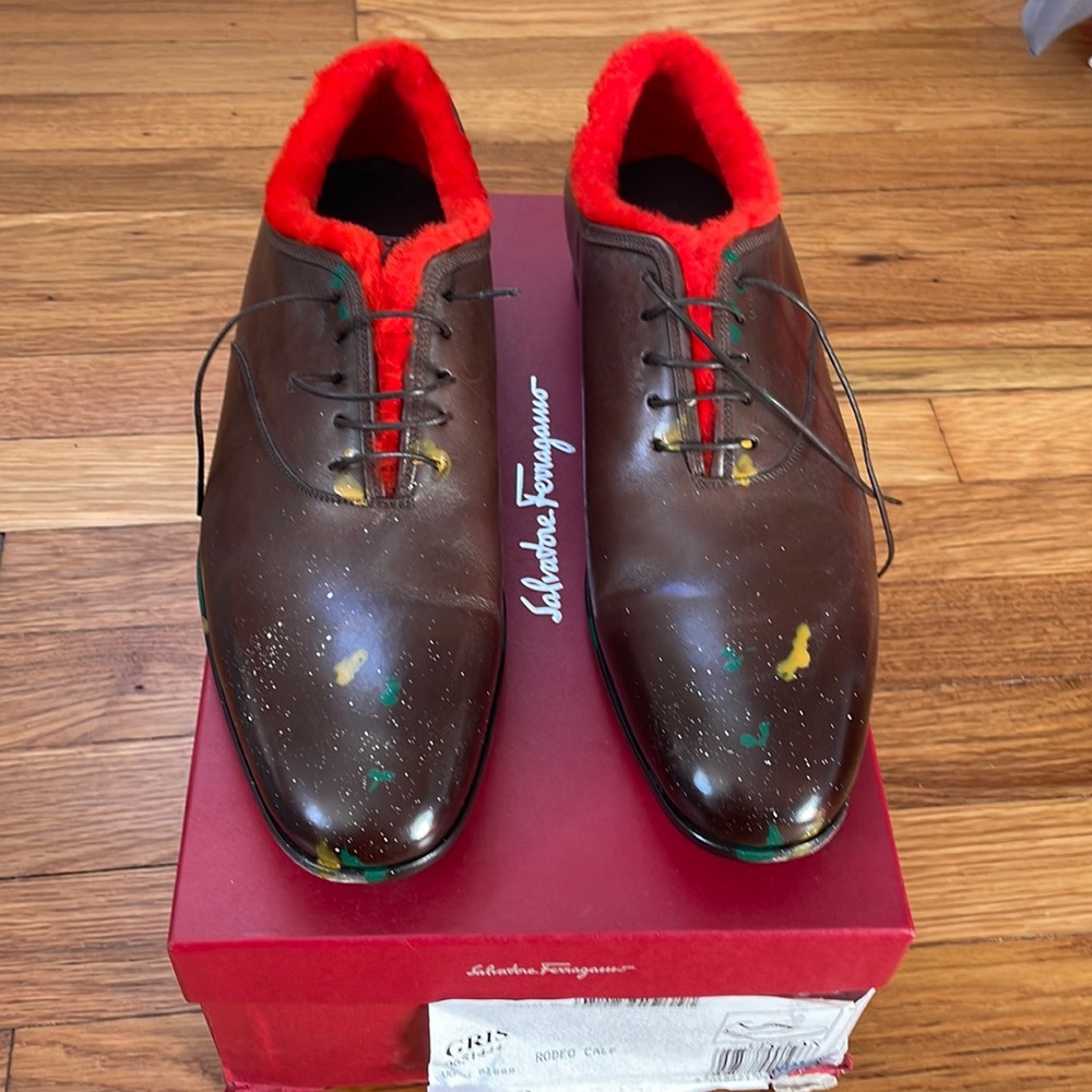Brown Ferragamo “Andy Warhol” orange Lamb Shearling lined shoe